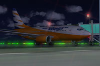 Screenshot of Smart Wings Boeing 737-500 on the ground.