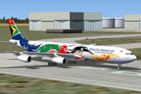 Screenshot of South African Airbus A340-313X on runway.