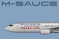 Side view of South African Airways Boeing B737-800W.