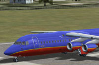 Screenshot of Southwest Airlines BAe 146-300 on runway.