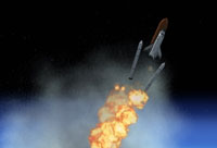 Screenshot of space shuttle disconnecting from fuel tanks.