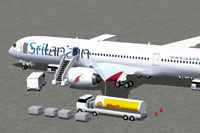 Screenshot of Sri Lankan Colors Airbus A350-900 with ground services.