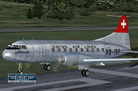 Swiss Air Lines Convair CV-240 VBF CA-18 taking off from runway.