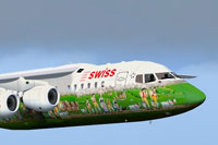 Screenshot of Swiss BAe 146 in flight.