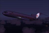 Screenshot of TWA Boeing 727-200 in flight at night.