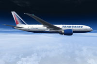 Screenshot of Transaero Airlines Boeing 777-200LR in flight.