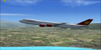 Screenshot of Transmile Air Services Boeing 747-8F in flight.