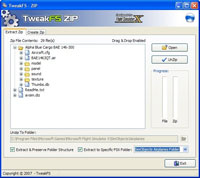 Screenshot of the TweakFS Zip program.