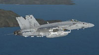 Screenshot of US Navy FA-18E Super Hornet in flight.