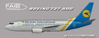 Profile view of Ukraine International Airlines Boeing 737-500.