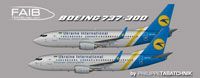 Profile view of Ukraine International Boeing 737-300.