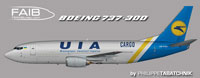 Profile view of Ukraine International Cargo Boeing 737-300.