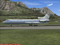 Screenshot of Ukrainian Cargo Airways TU-154B2 on runway.