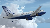 Screenshot of United Airlines Airbus A319 in flight.