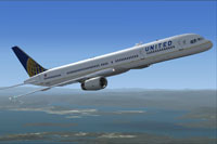 Screenshot of United Airlines Boeing 757-300 in flight.