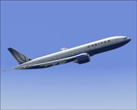 Screenshot of United Airlines Boeing 777-222ER in flight.