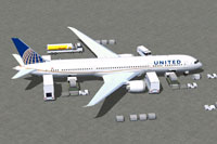 Screenshot of United Airlines Boeing 787-9 with ground services.