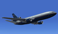 Screenshot of United Airlines Douglas DC-10-30F in flight.