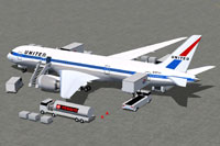 Screenshot of United Airlines Retro Jet Series Boeing 787-8 with ground services.