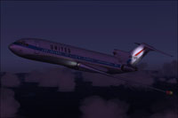Screenshot of United Boeing 727-200 in flight at night.