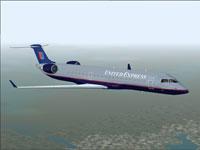 Screenshot of United Express CRJ700-ER in flight.