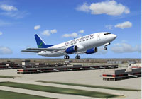 Screenshot of Vacation Express Boeing 737-300 raising landing gear.