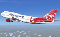 Screenshot of Virgin Atlantic Boeing 747-4Q8 in flight.
