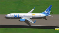 Screenshot of XL Airways Boeing 737-800 on runway.