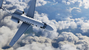 Cessna Citation CJ4 high over clouds in Microsoft's new sim package.