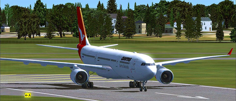 Qantas A330-300 on runway.