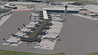 JFK airport updated and fixed with one of the AFCAD files for FSX.  Image shows the terminal building.