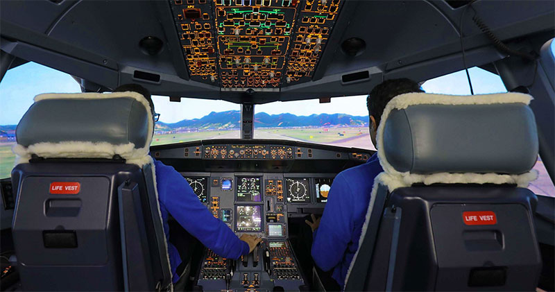 Inside Airbus' full commercial A330MRTT simulator.