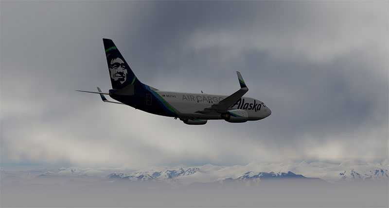 Alaska Airlines 737 over mountains in v5.