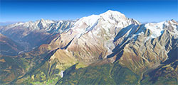 Screenshot showing Mt Blanc using the Alps scenery add-on.