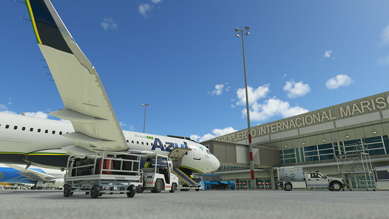 Azul A320 at airport terminal.