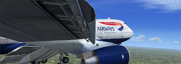 BA 747 wing view landing