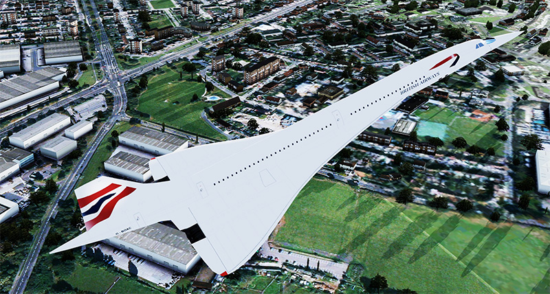 BA Concorde in compatible with both P3Dv5 and FSX displayed in the sim.