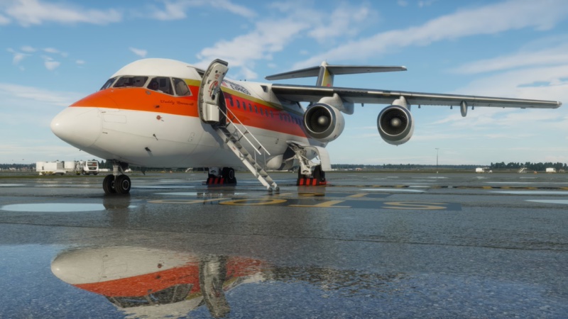 Aircraft on ground with stairs deployed in X-Plane 12.