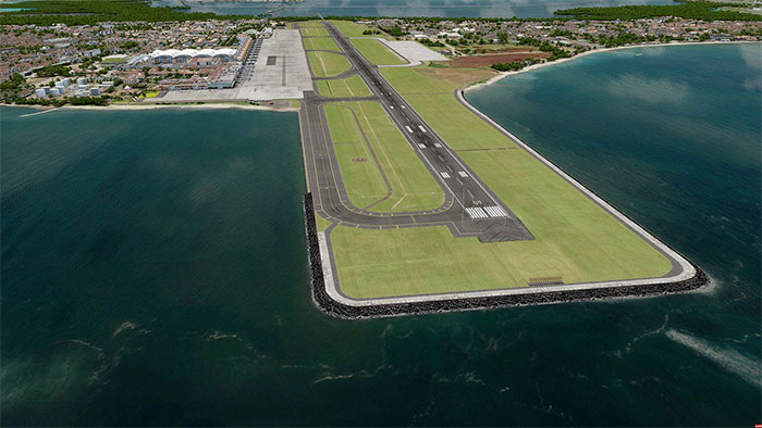 Bali airport with runway.