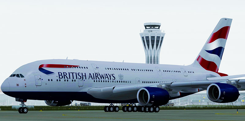 British Airways Airbus A380 on taxiway in Prepar3D v5.