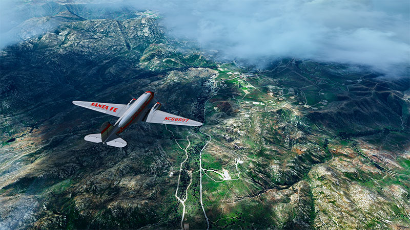 Flying over California with the VFR scenery enabled in FSX.