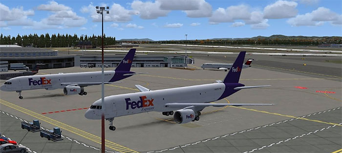 FedEx cargo planes at the airfield.