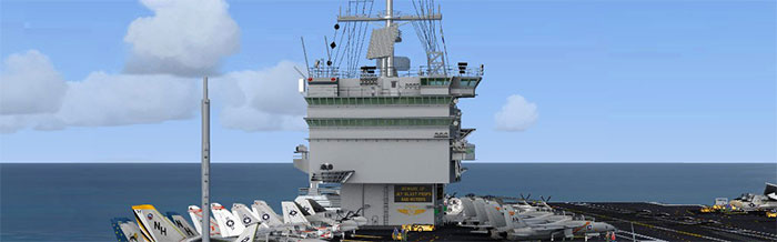 Carrier control tower and aircraft on flight deck