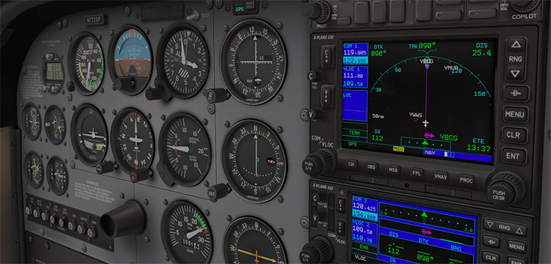 Cessna 172 cockpit and panel in XP11.