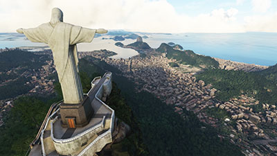 Christ the Redeemer monument over the city of Rio in Microsoft Flight Simulator.
