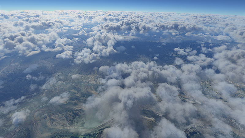 Skyer demonstreret ved hjælp af den ultra (MAX) grafikindstilling i Microsoft Flight Simulator