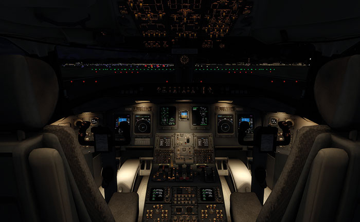 Cockpit at night.