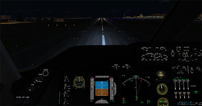 Cockpit at night performing takeoff