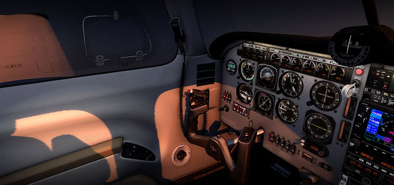 Cockpit at night.