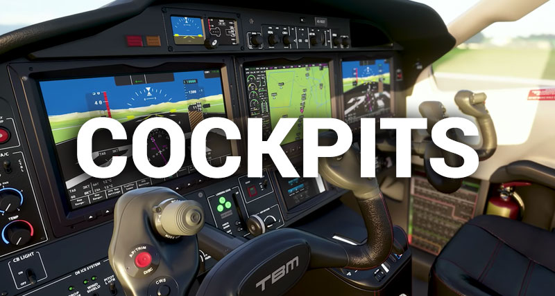 Highly detailed 3D virtual cockpit with glass panel displays.